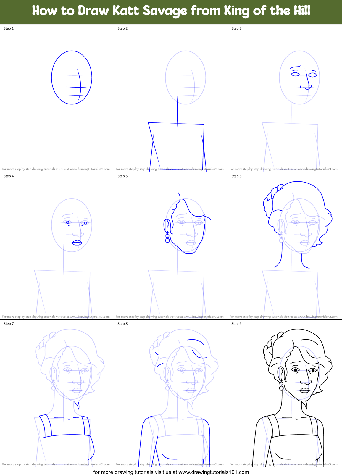 How to Draw Katt Savage from King of the Hill Printable Step by Step