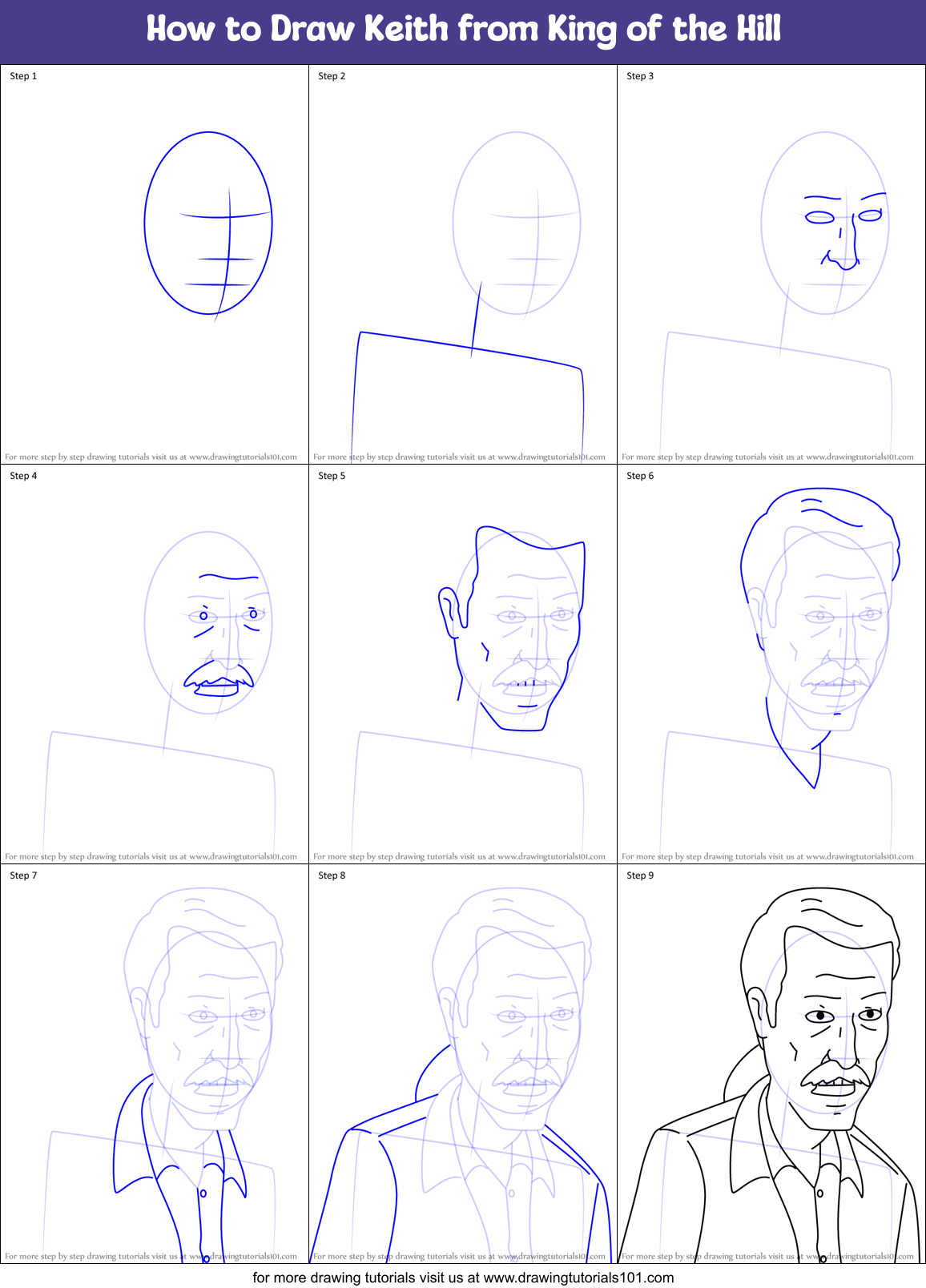 How to Draw Keith from King of the Hill Printable Step by Step