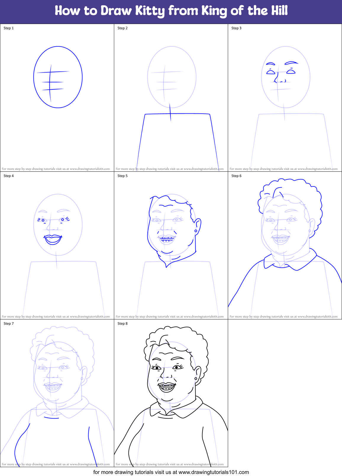 How to Draw Kitty from King of the Hill Printable Step by Step