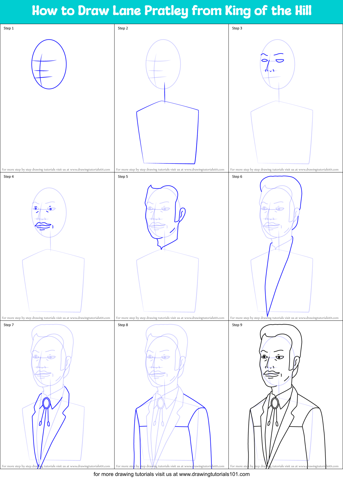 How to Draw Lane Pratley from King of the Hill Printable Step by Step