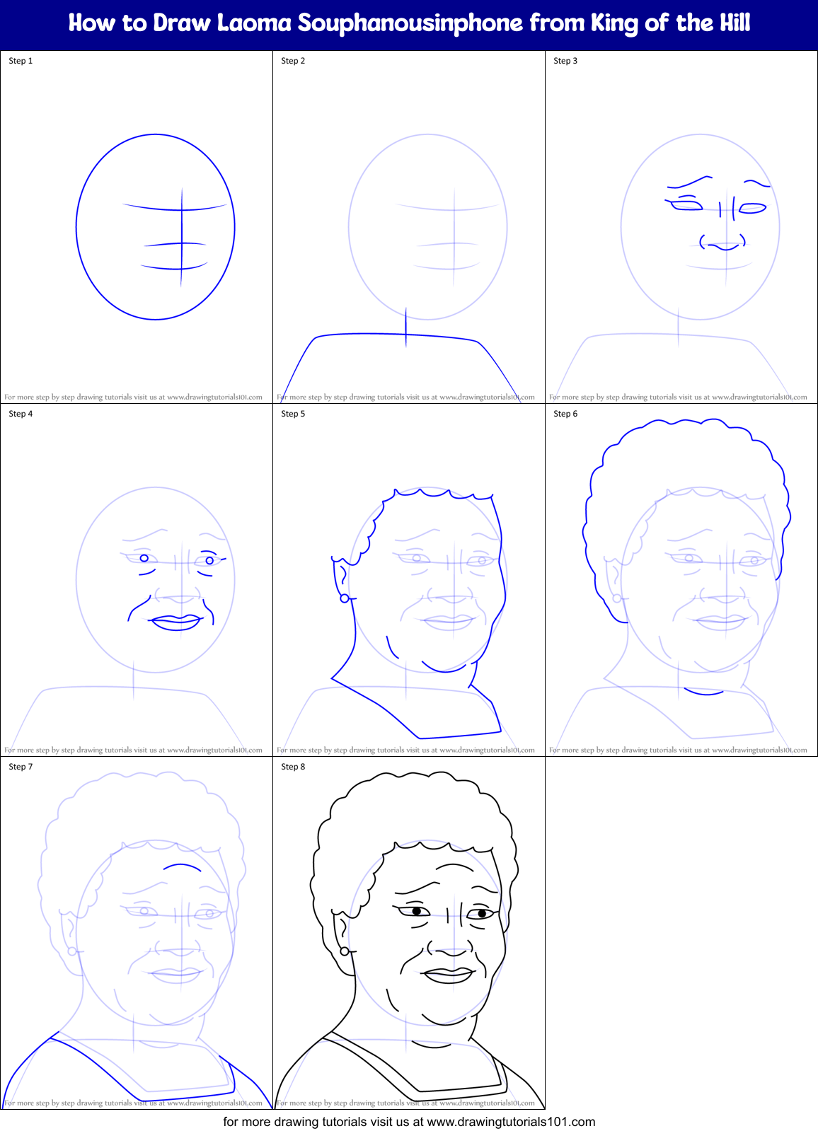 How to Draw Laoma Souphanousinphone from King of the Hill Printable Step by Step