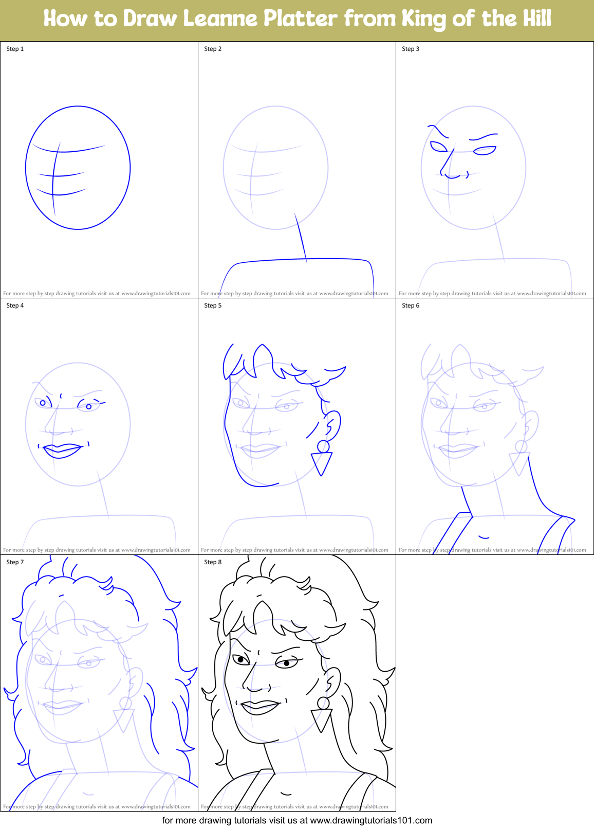 How to Draw Leanne Platter from King of the Hill Printable Step by Step