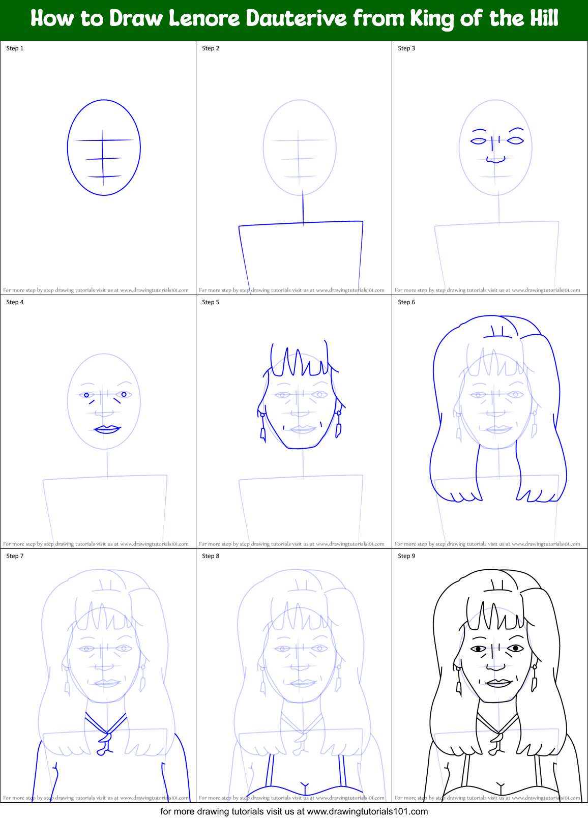 How to Draw Lenore Dauterive from King of the Hill Printable Step by Step