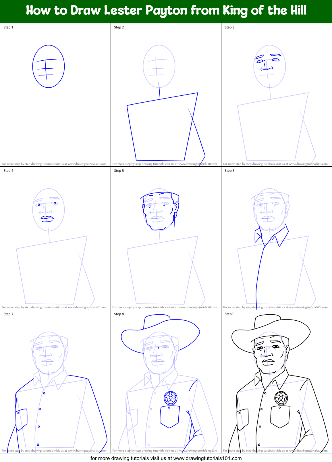 How to Draw Lester Payton from King of the Hill Printable Step by Step