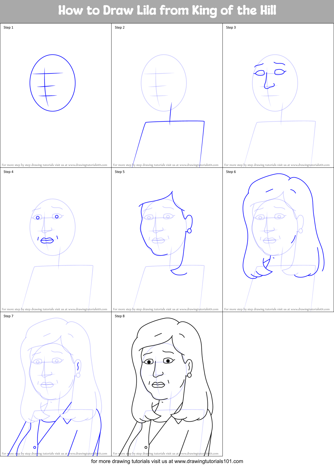 How to Draw Lila from King of the Hill Printable Step by Step