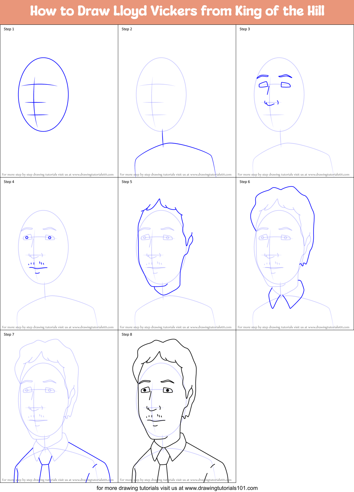 How to Draw Lloyd Vickers from King of the Hill Printable Step by Step