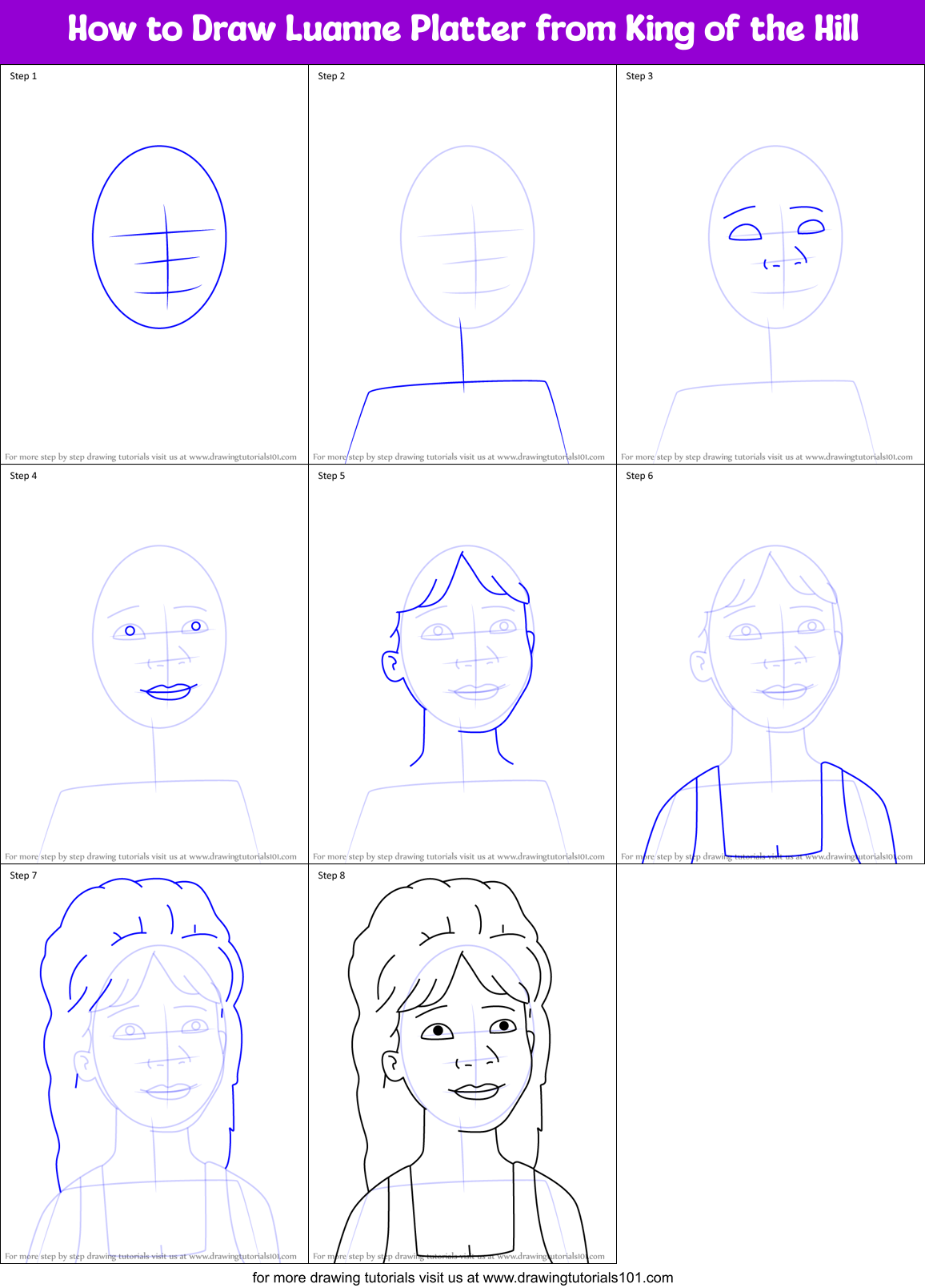 How to Draw Luanne Platter from King of the Hill Printable Step by Step