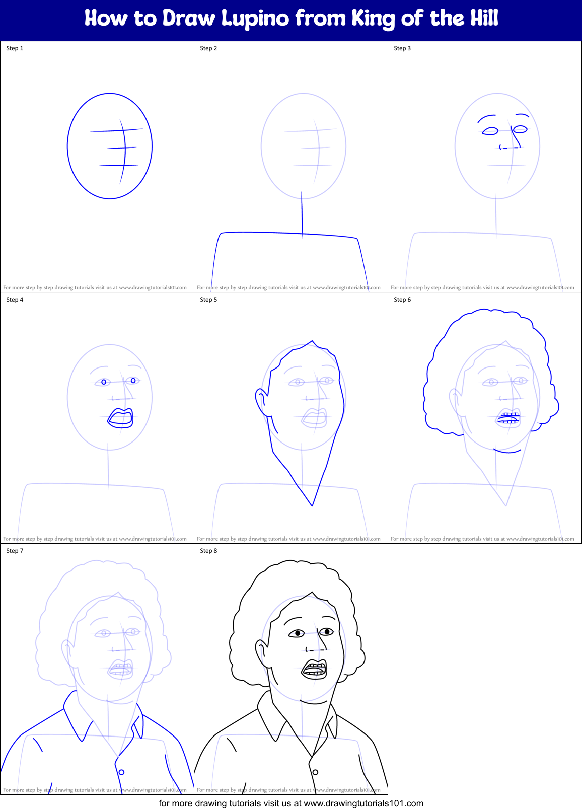 How to Draw Lupino from King of the Hill Printable Step by Step