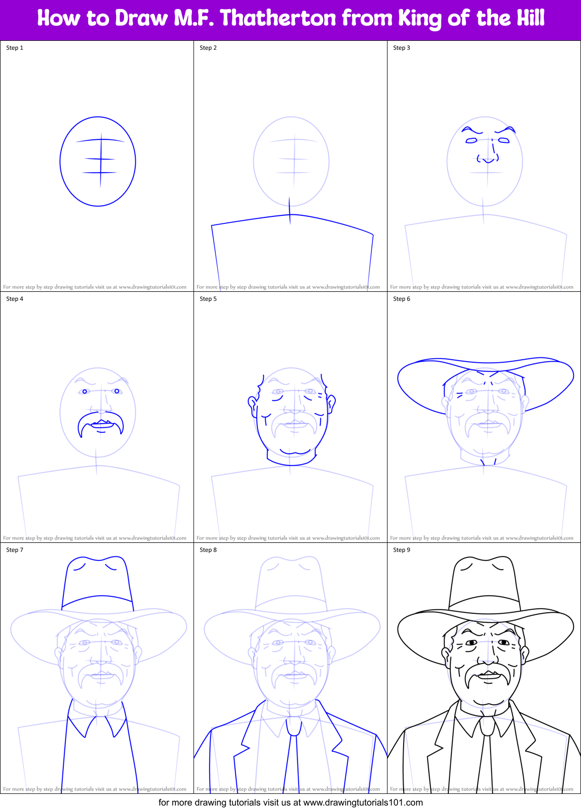 How to Draw M.F. Thatherton from King of the Hill Printable Step by Step