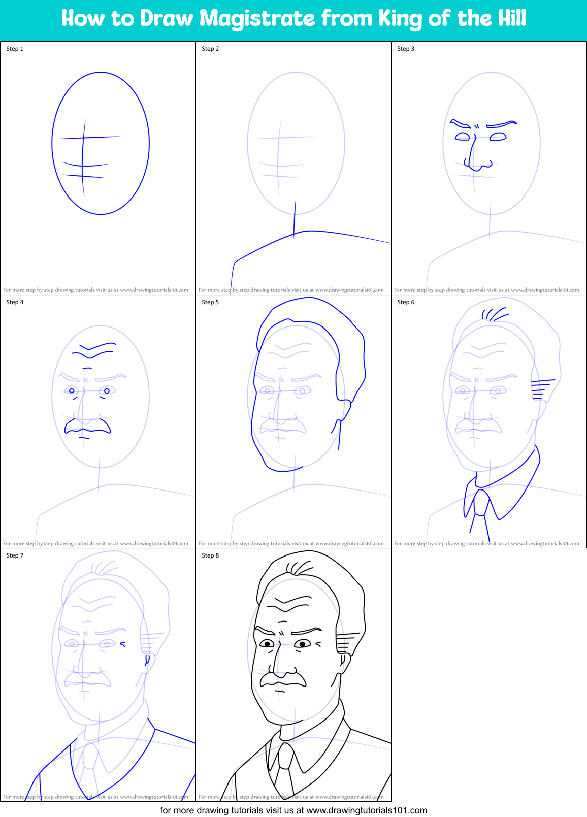 How to Draw Magistrate from King of the Hill Printable Step by Step