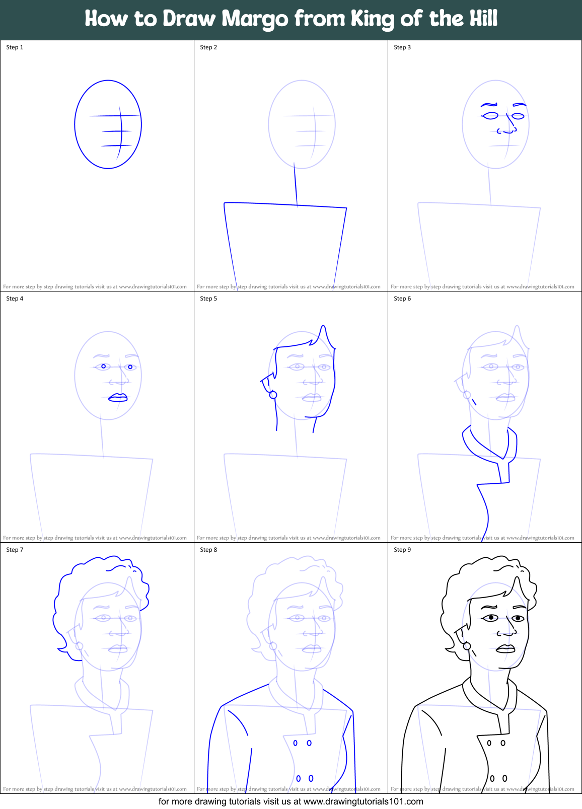 How to Draw Margo from King of the Hill Printable Step by Step