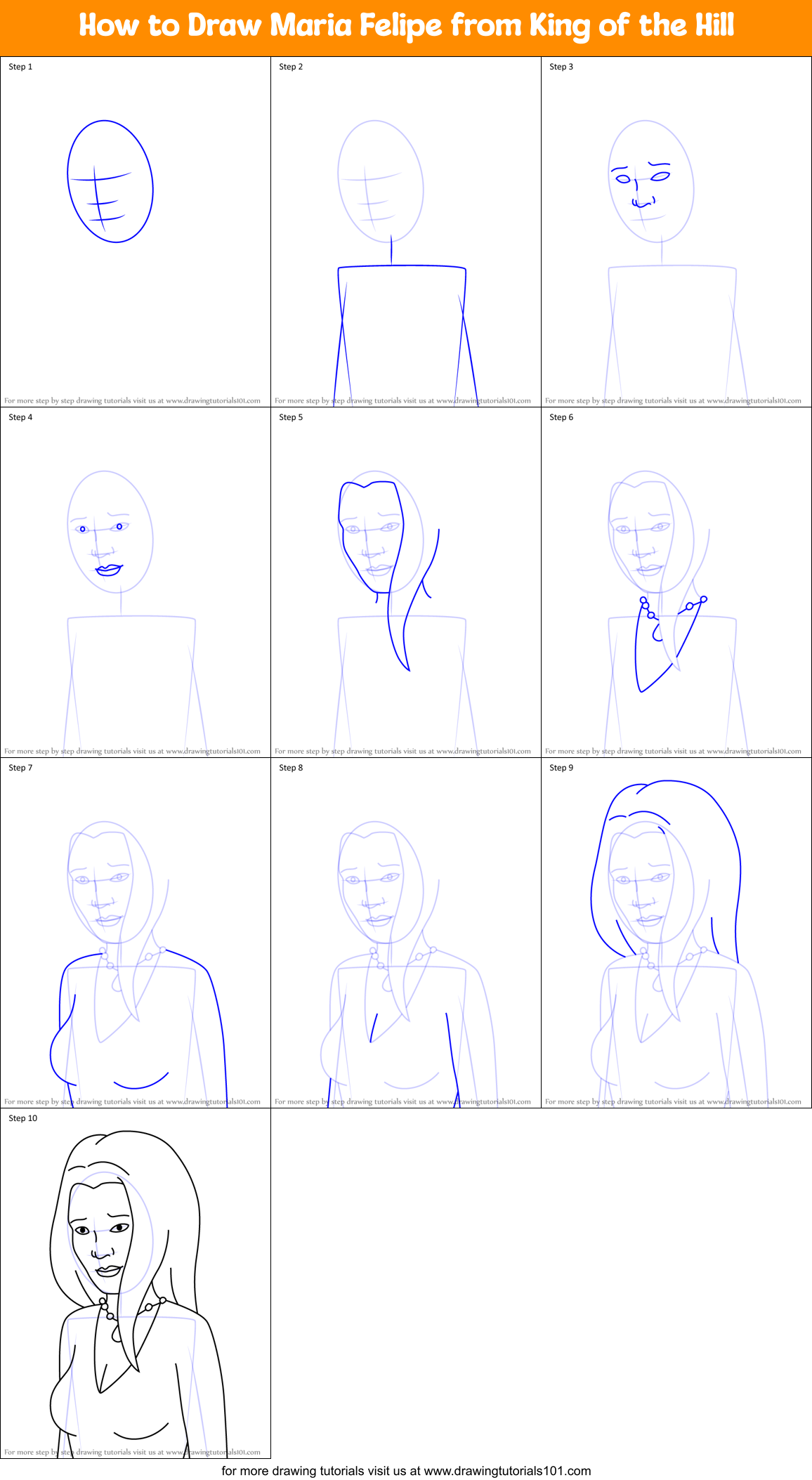 How to Draw Maria Felipe from King of the Hill Printable Step by Step