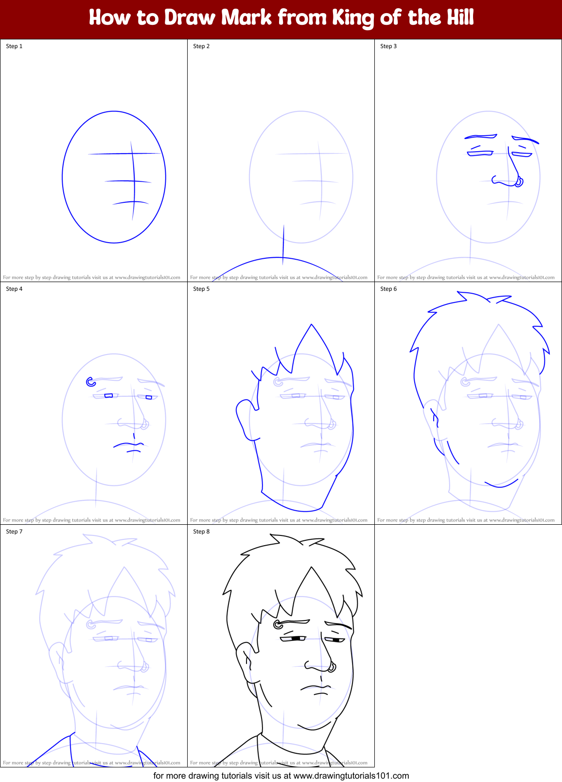 How to Draw Mark from King of the Hill Printable Step by Step