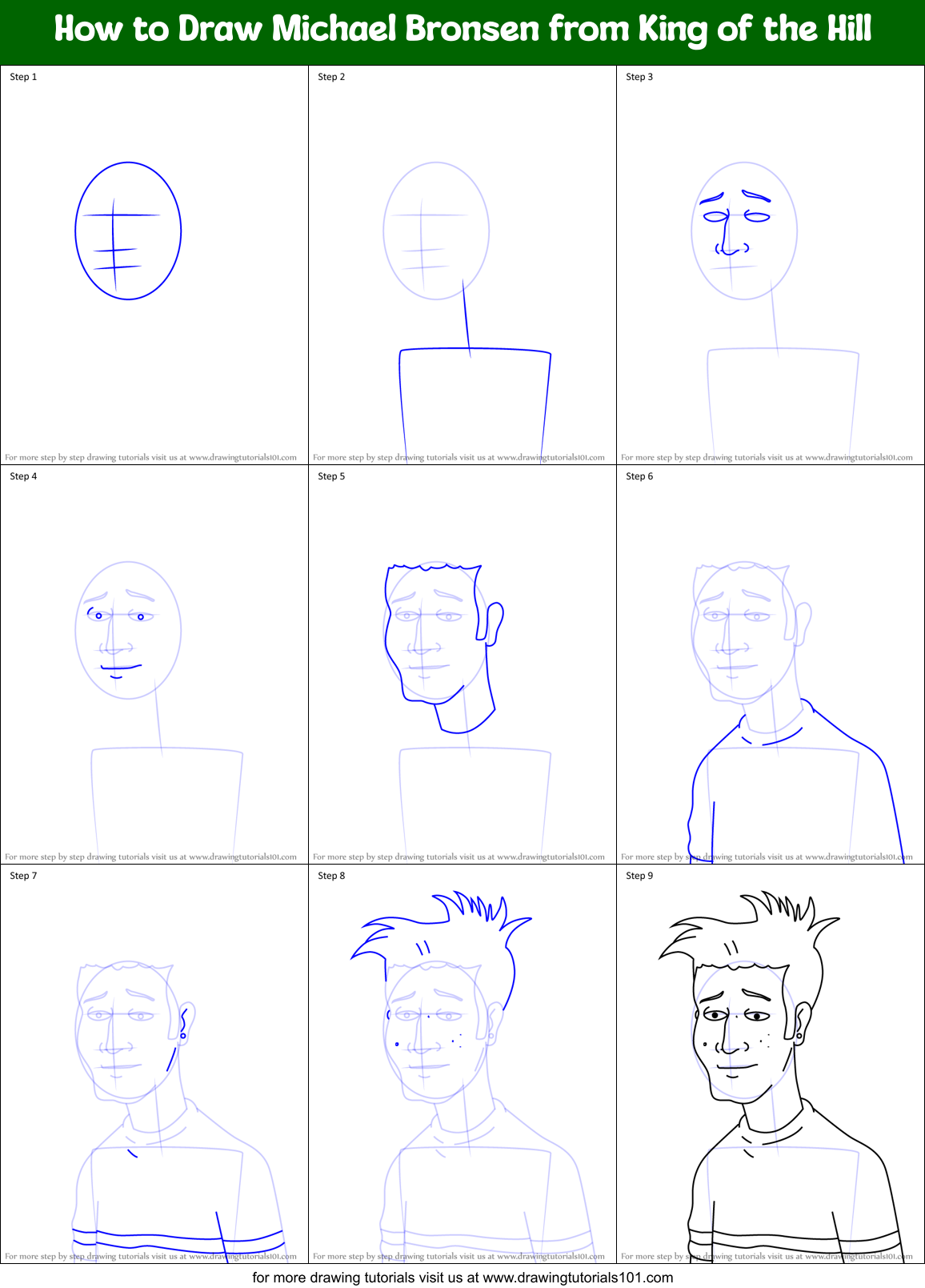 How to Draw Michael Bronsen from King of the Hill Printable Step by Step