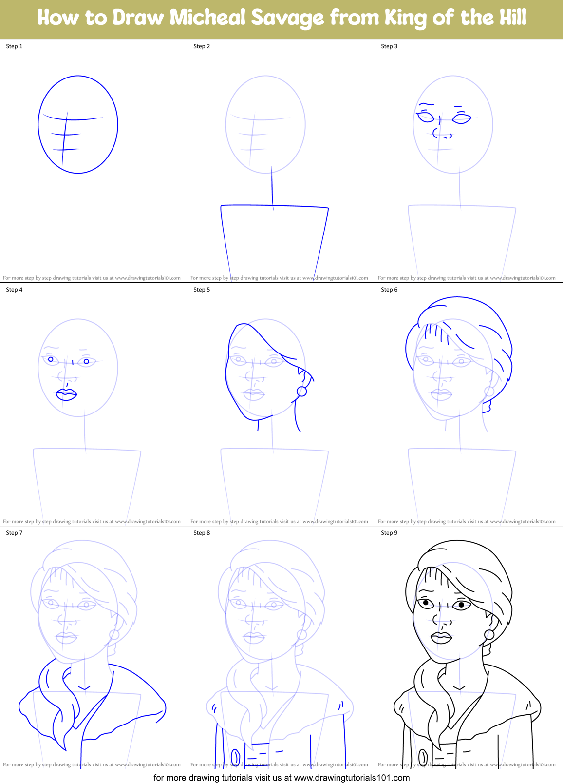 How to Draw Micheal Savage from King of the Hill Printable Step by Step