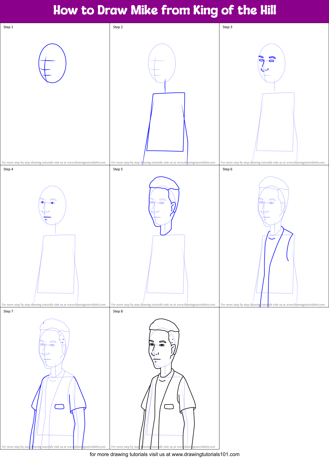 How to Draw Mike from King of the Hill Printable Step by Step