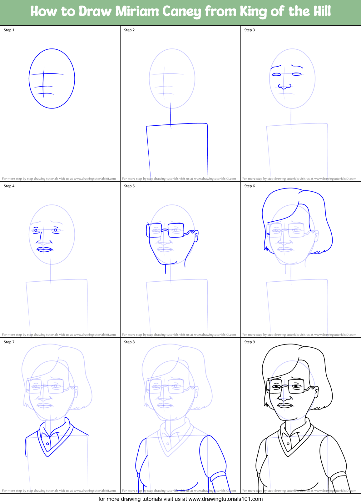 How to Draw Miriam Caney from King of the Hill Printable Step by Step