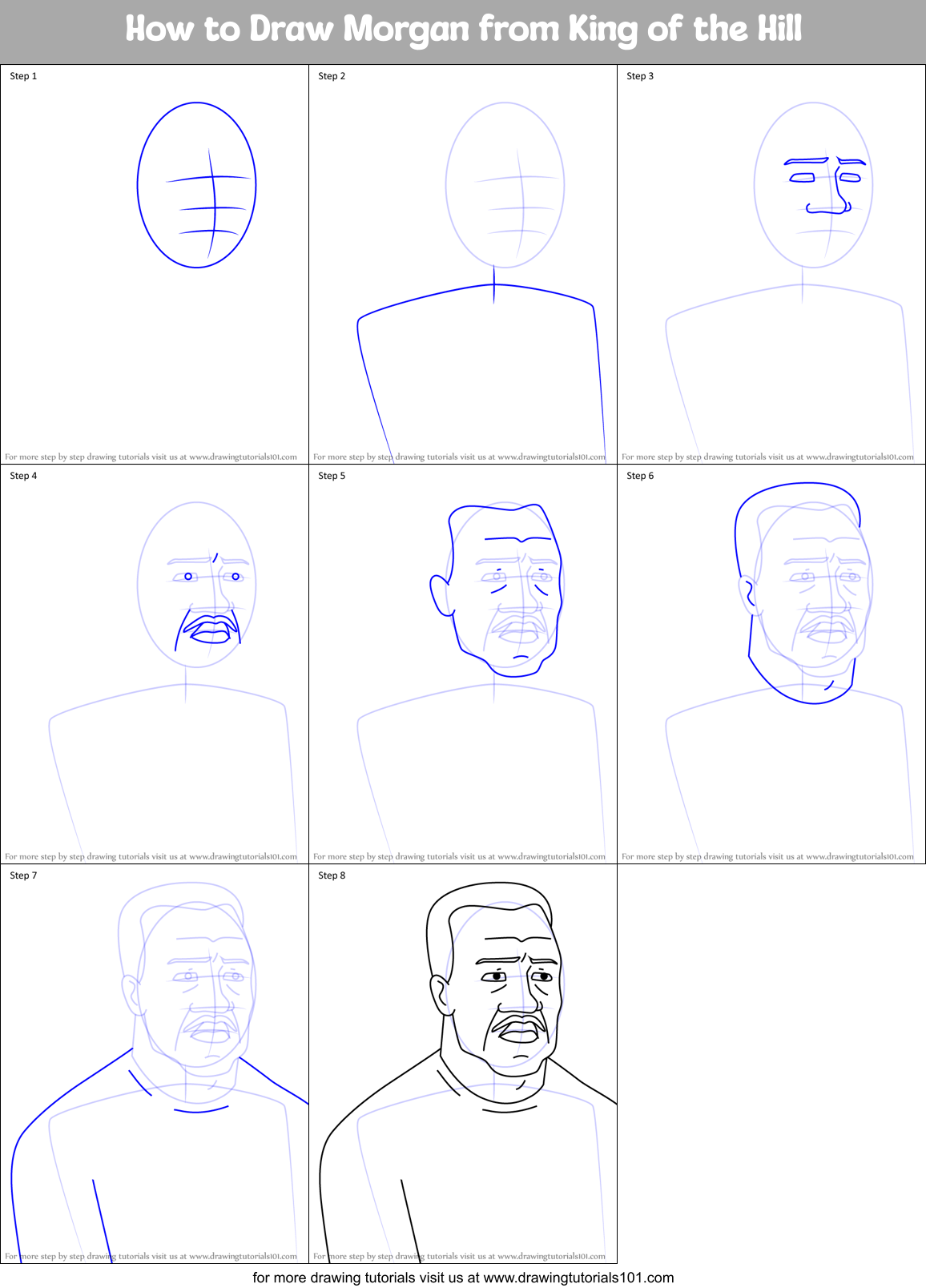 How to Draw Morgan from King of the Hill Printable Step by Step