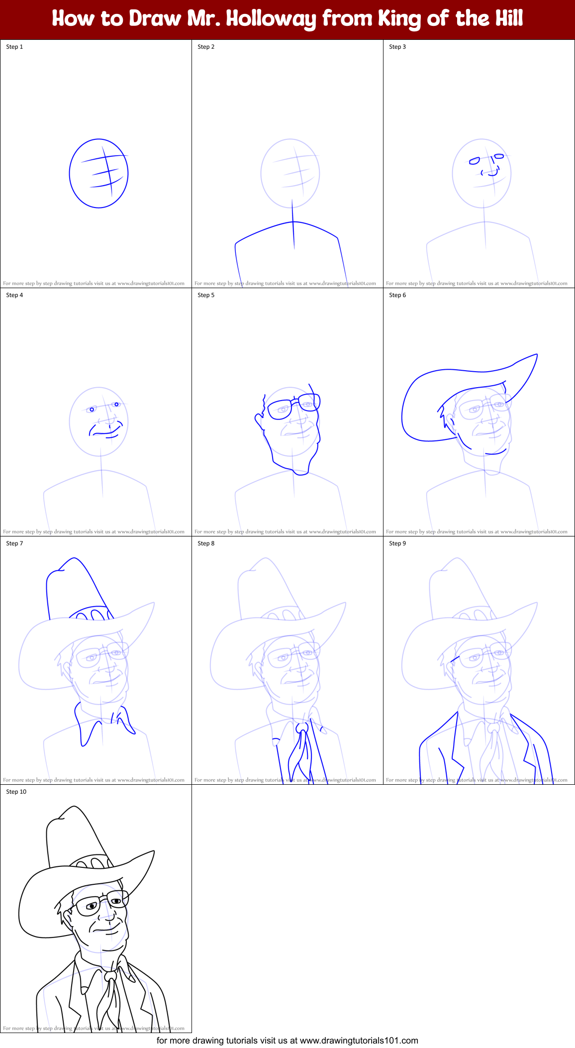 How to Draw Mr. Holloway from King of the Hill Printable Step by Step