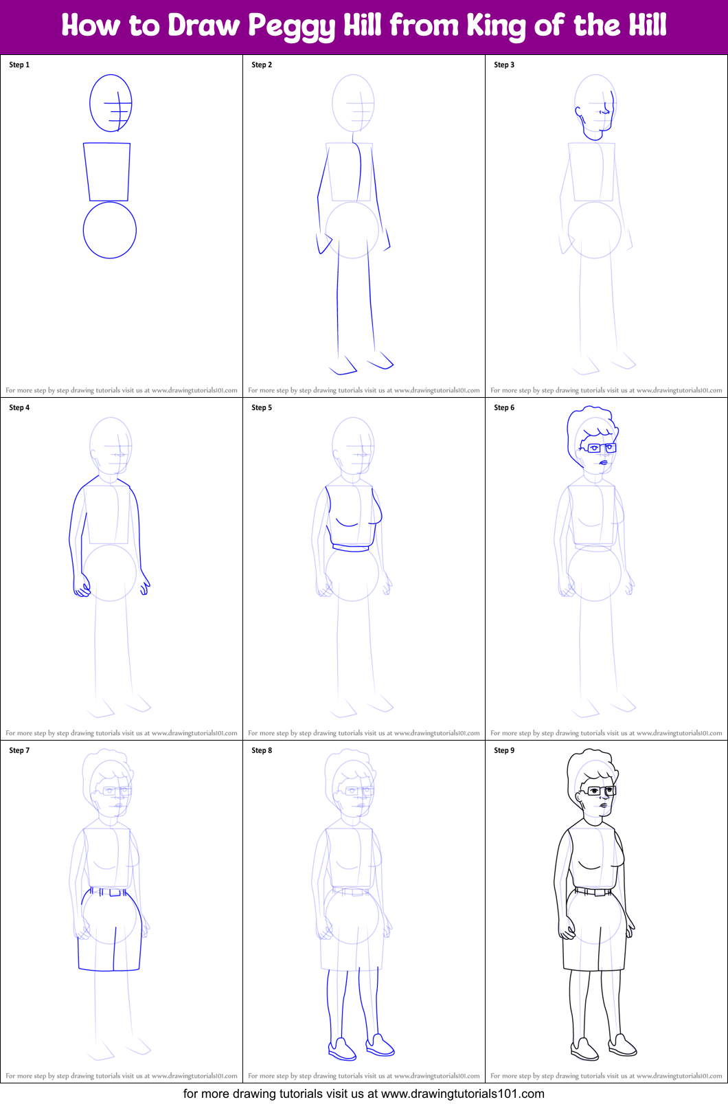 How to Draw Peggy Hill from King of the Hill Printable Step by Step