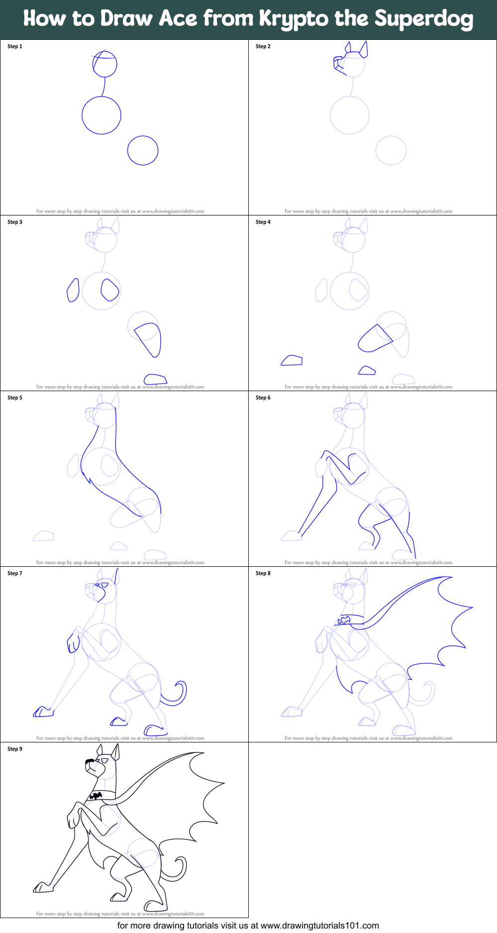 How to Draw Ace from Krypto the Superdog Printable Step by Step