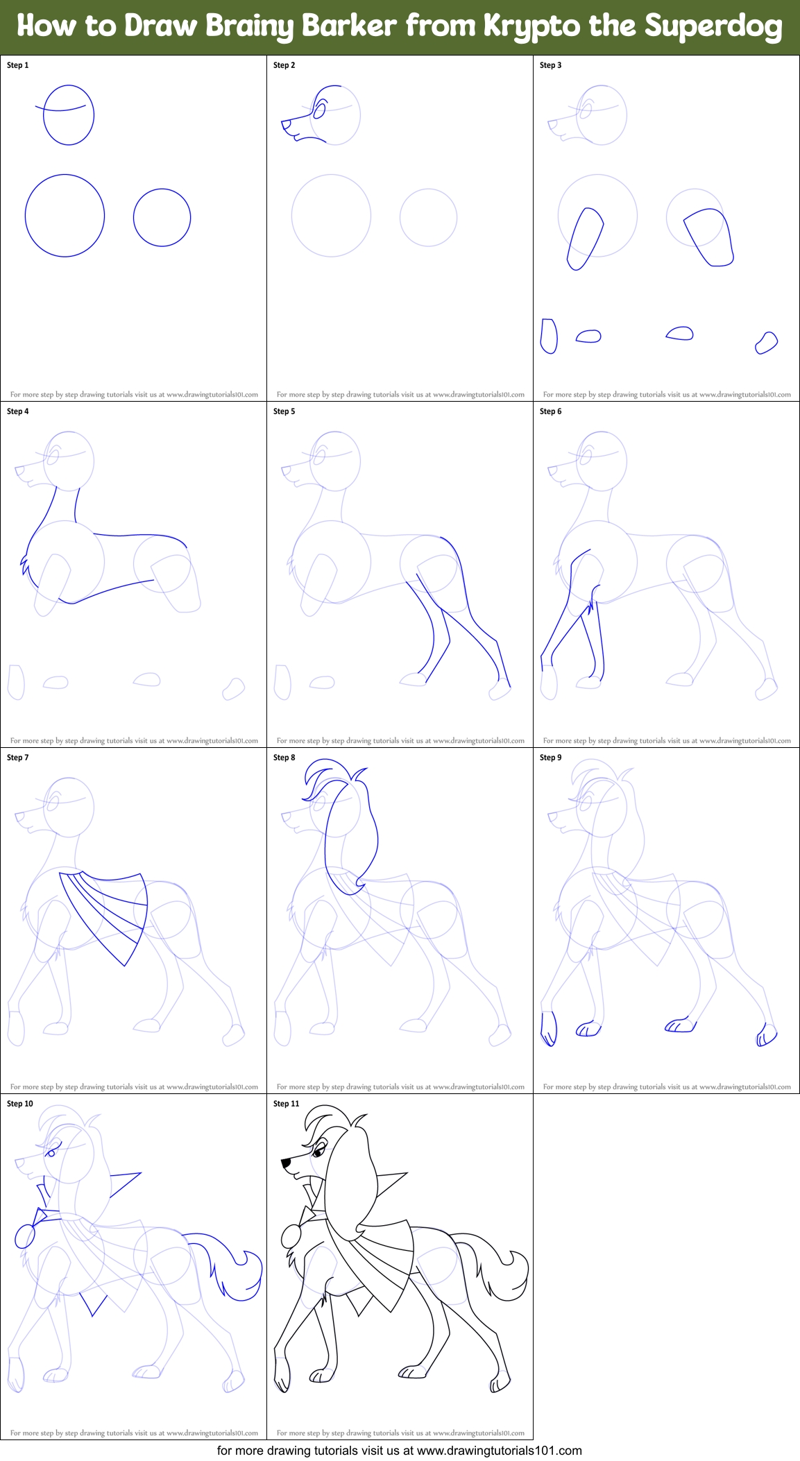 How to Draw Brainy Barker from Krypto the Superdog Printable Step by Step