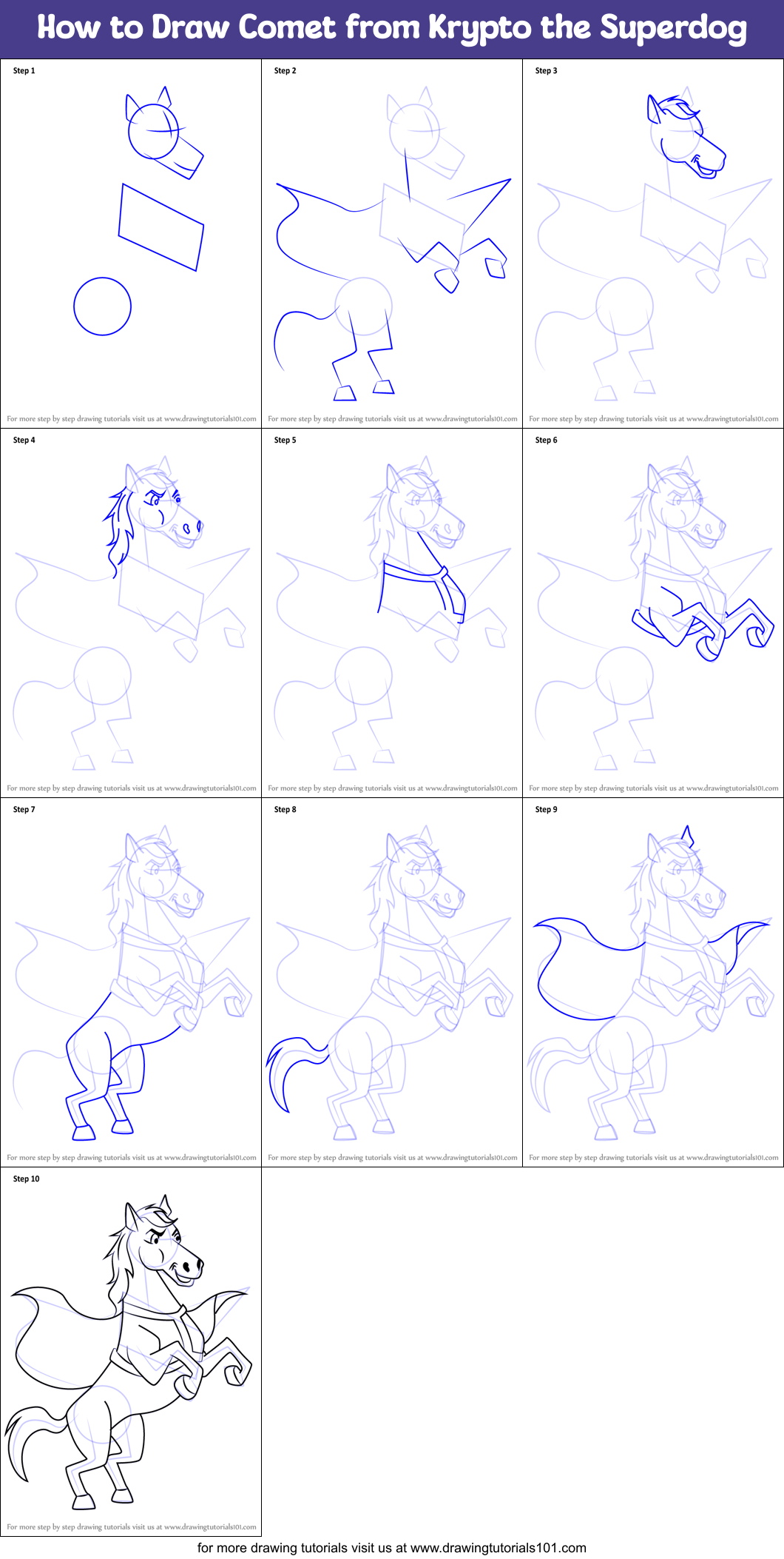 How to Draw Comet from Krypto the Superdog Printable Step by Step