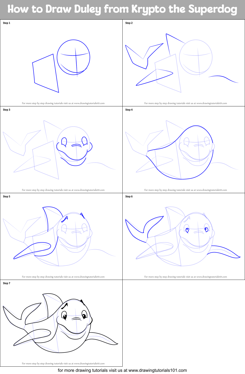 How to Draw Duley from Krypto the Superdog Printable Step by Step