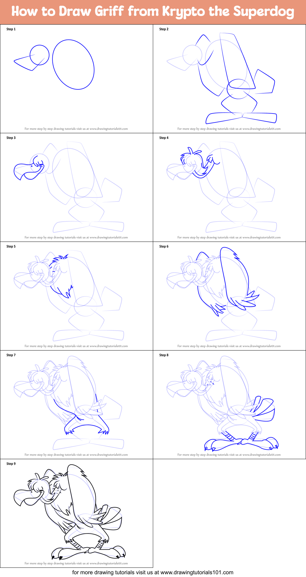 How to Draw Griff from Krypto the Superdog Printable Step by Step