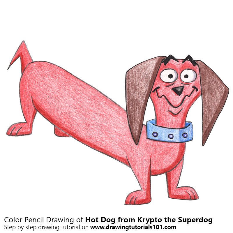 How to Draw Hot Dog from Krypto the Superdog by Color Pencils