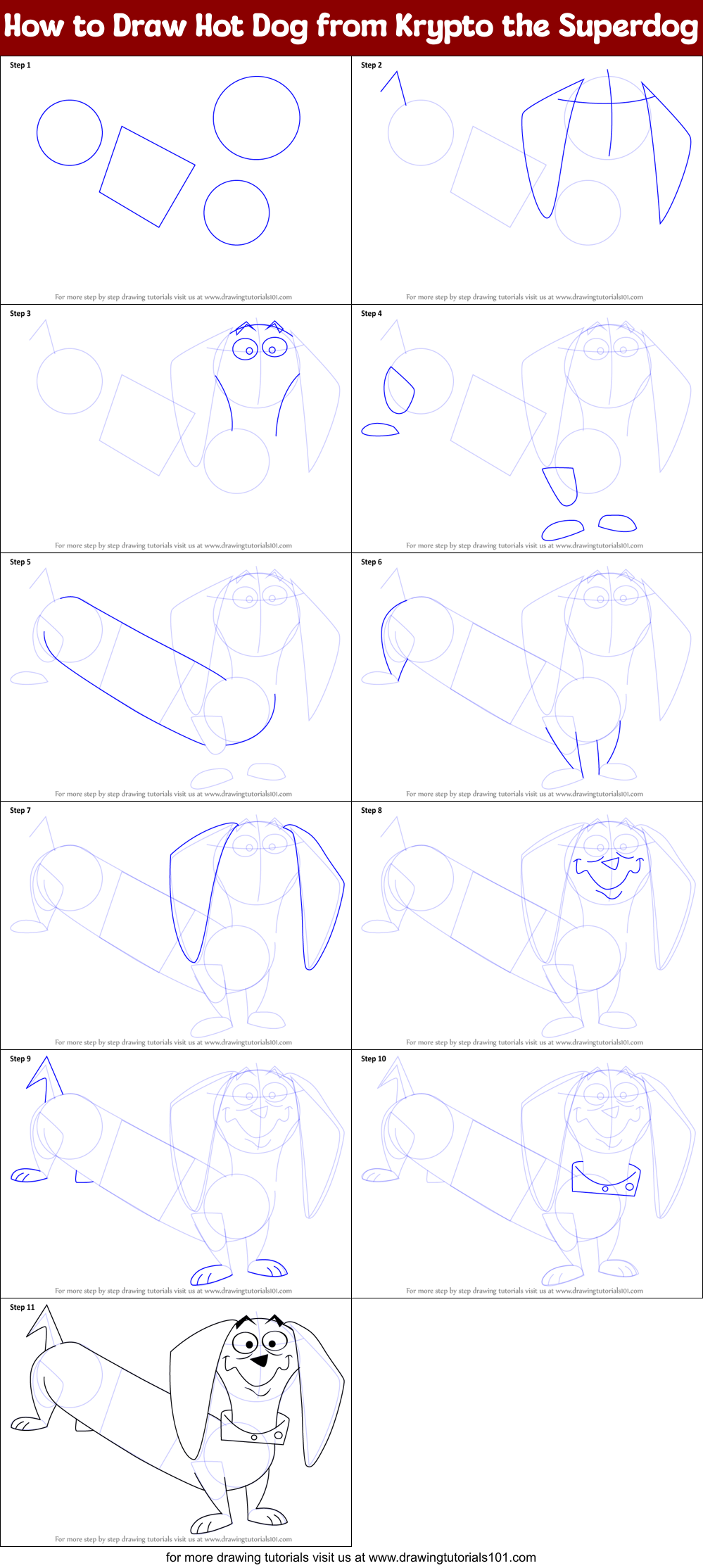 How to Draw Hot Dog from Krypto the Superdog Printable Step by Step