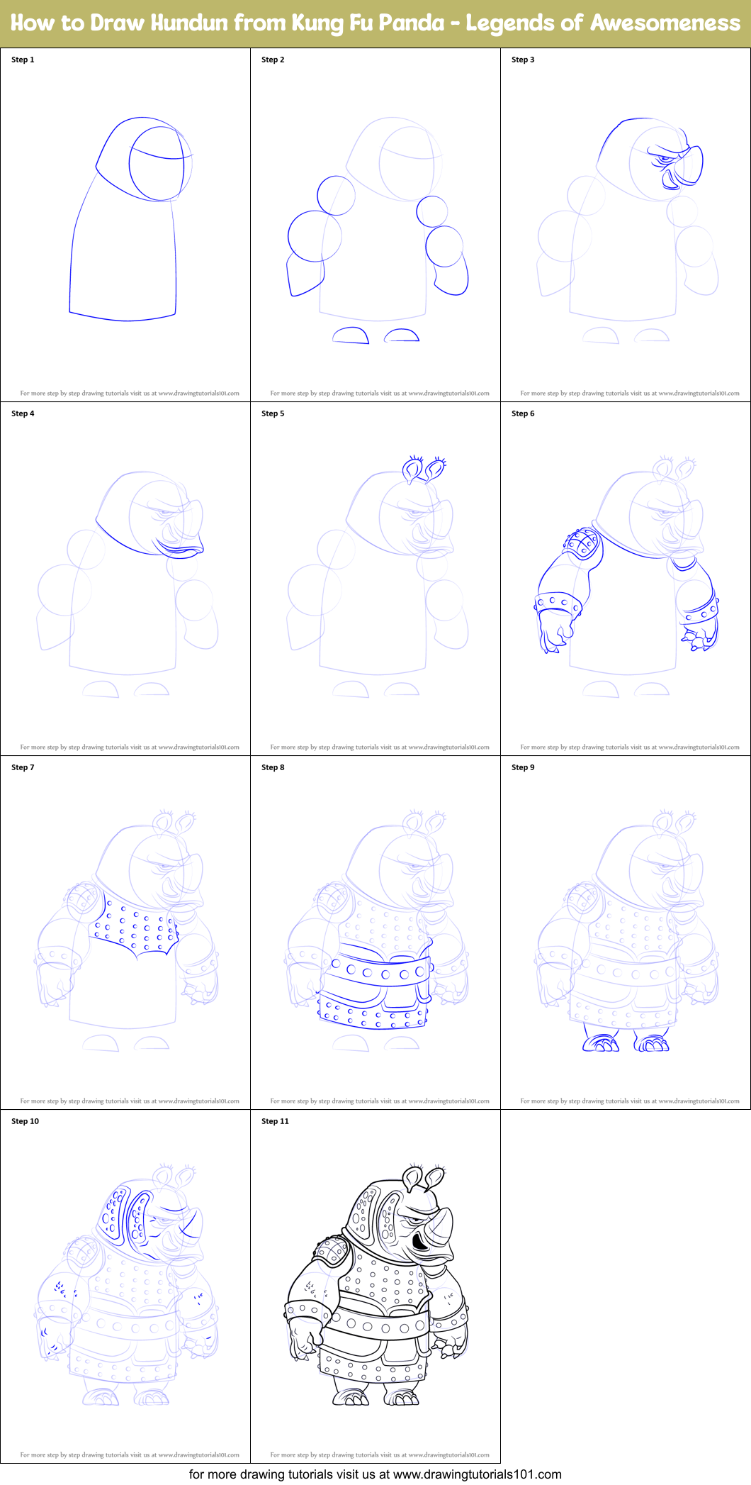 How to Draw Hundun from Kung Fu Panda - Legends of Awesomeness Printable Step by Step