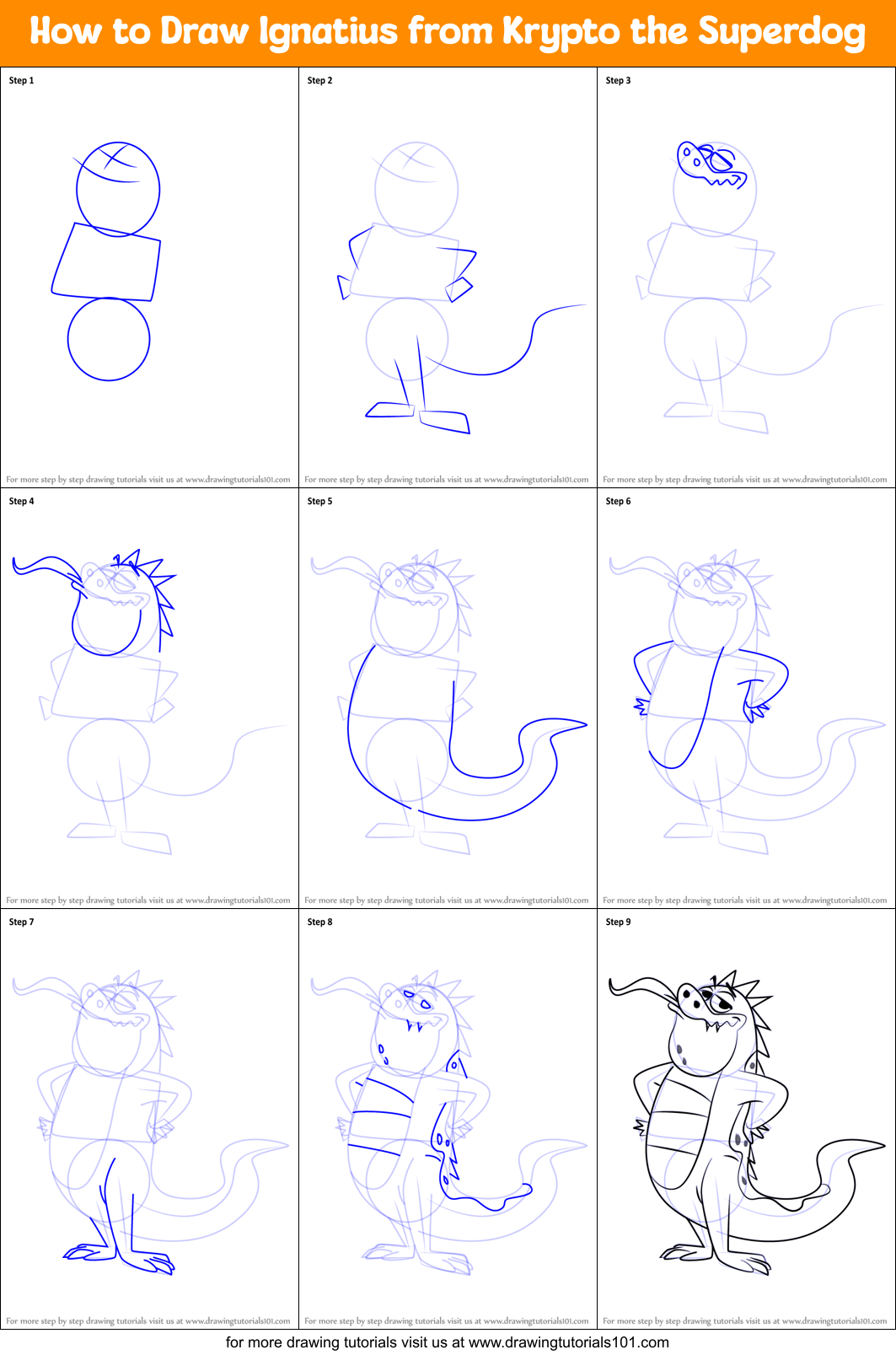 How to Draw Ignatius from Krypto the Superdog Printable Step by Step