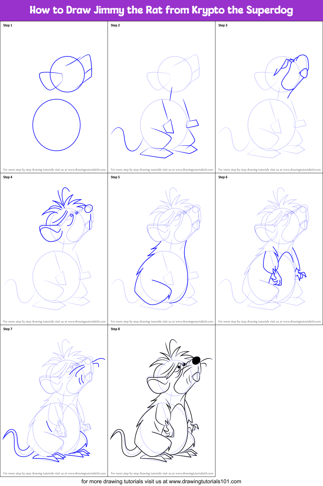 How to Draw Jimmy the Rat from Krypto the Superdog Printable Step by Step