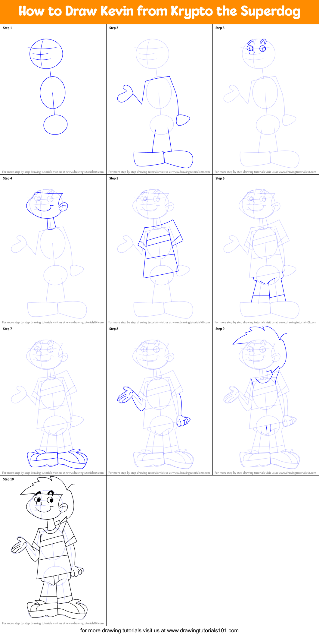 How to Draw Kevin from Krypto the Superdog Printable Step by Step