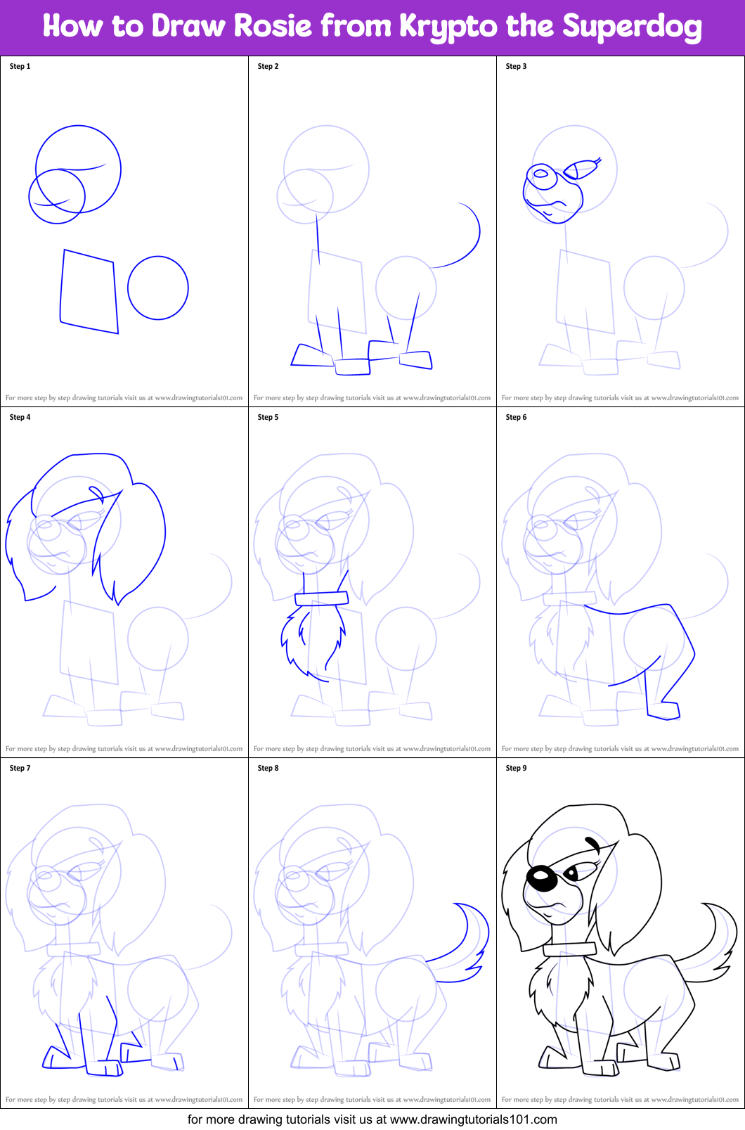 How to Draw Rosie from Krypto the Superdog Printable Step by Step