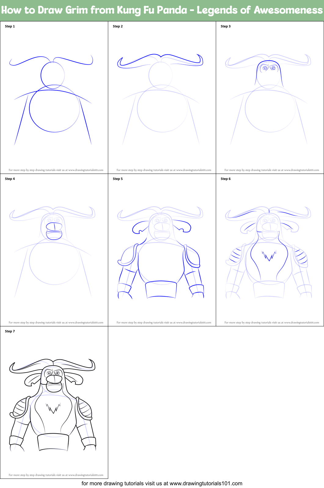 How to Draw Grim from Kung Fu Panda - Legends of Awesomeness Printable Step by Step