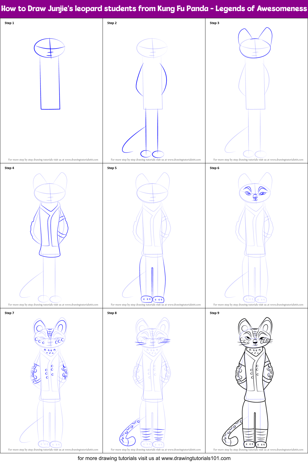 How to Draw Junjie's leopard students from Kung Fu Panda - Legends of Awesomeness Printable Step by Step