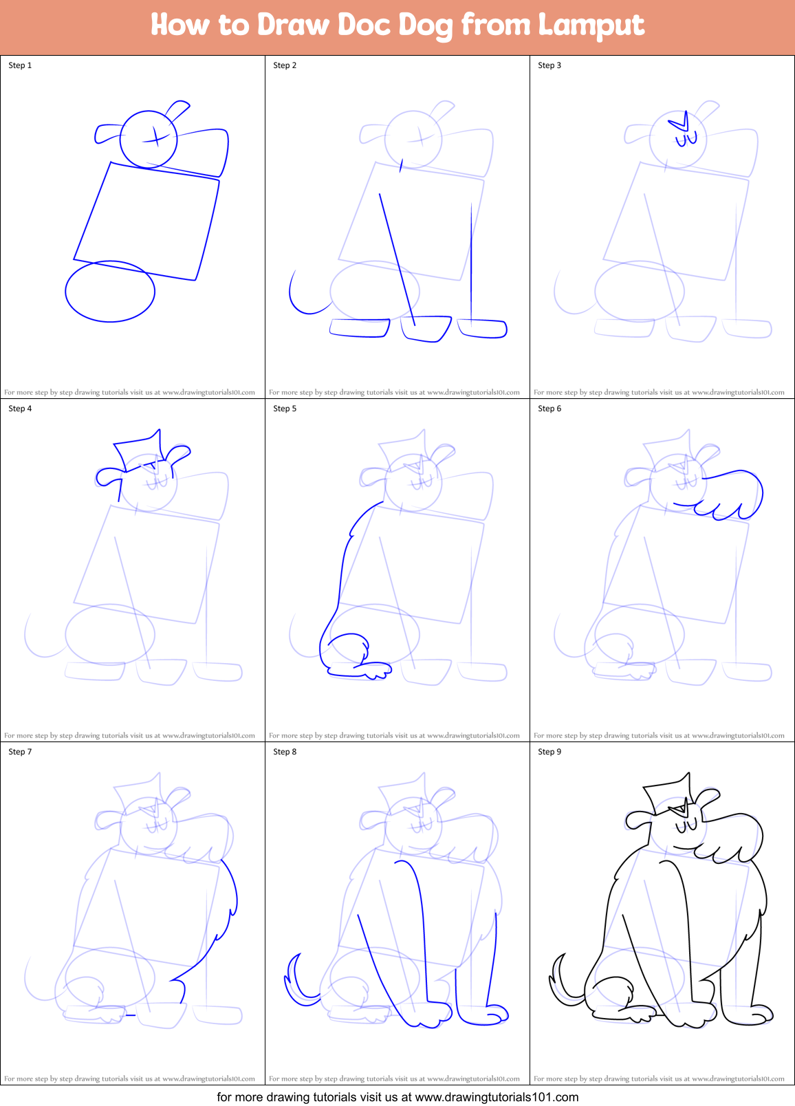 How to Draw Doc Dog from Lamput Printable Step by Step
