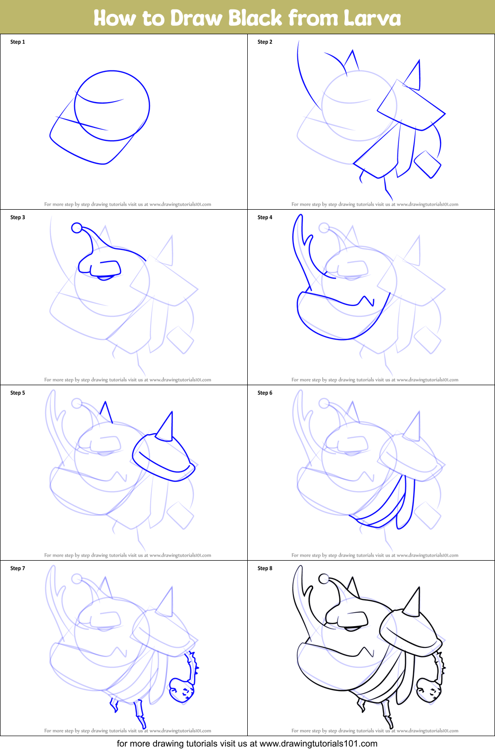 How to Draw Black from Larva Printable Step by Step