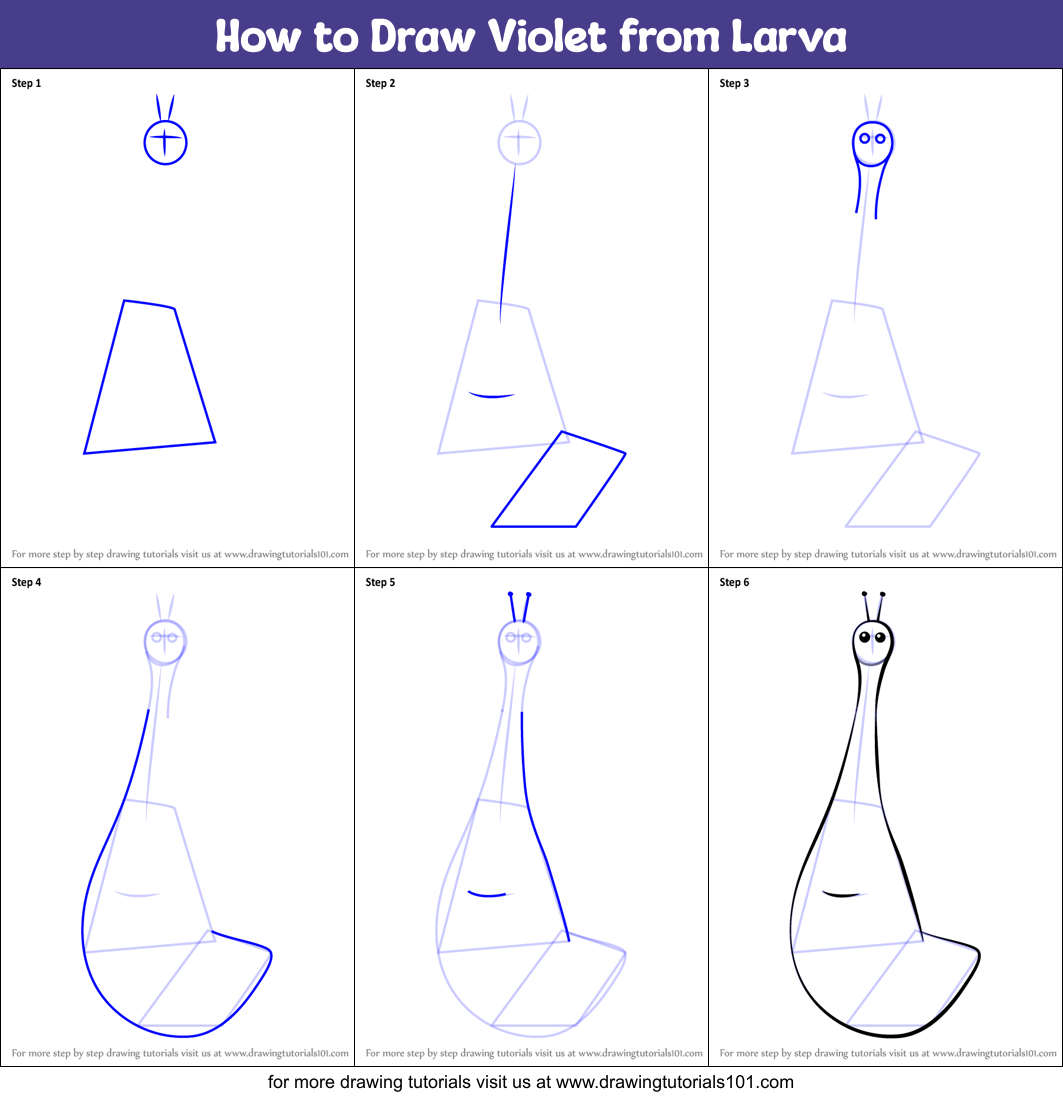 How to Draw Violet from Larva Printable Step by Step
