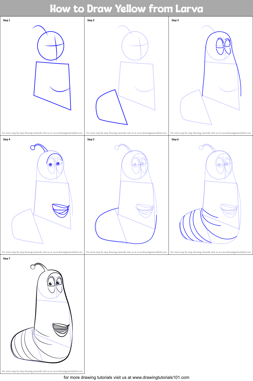 How to Draw Yellow from Larva Printable Step by Step