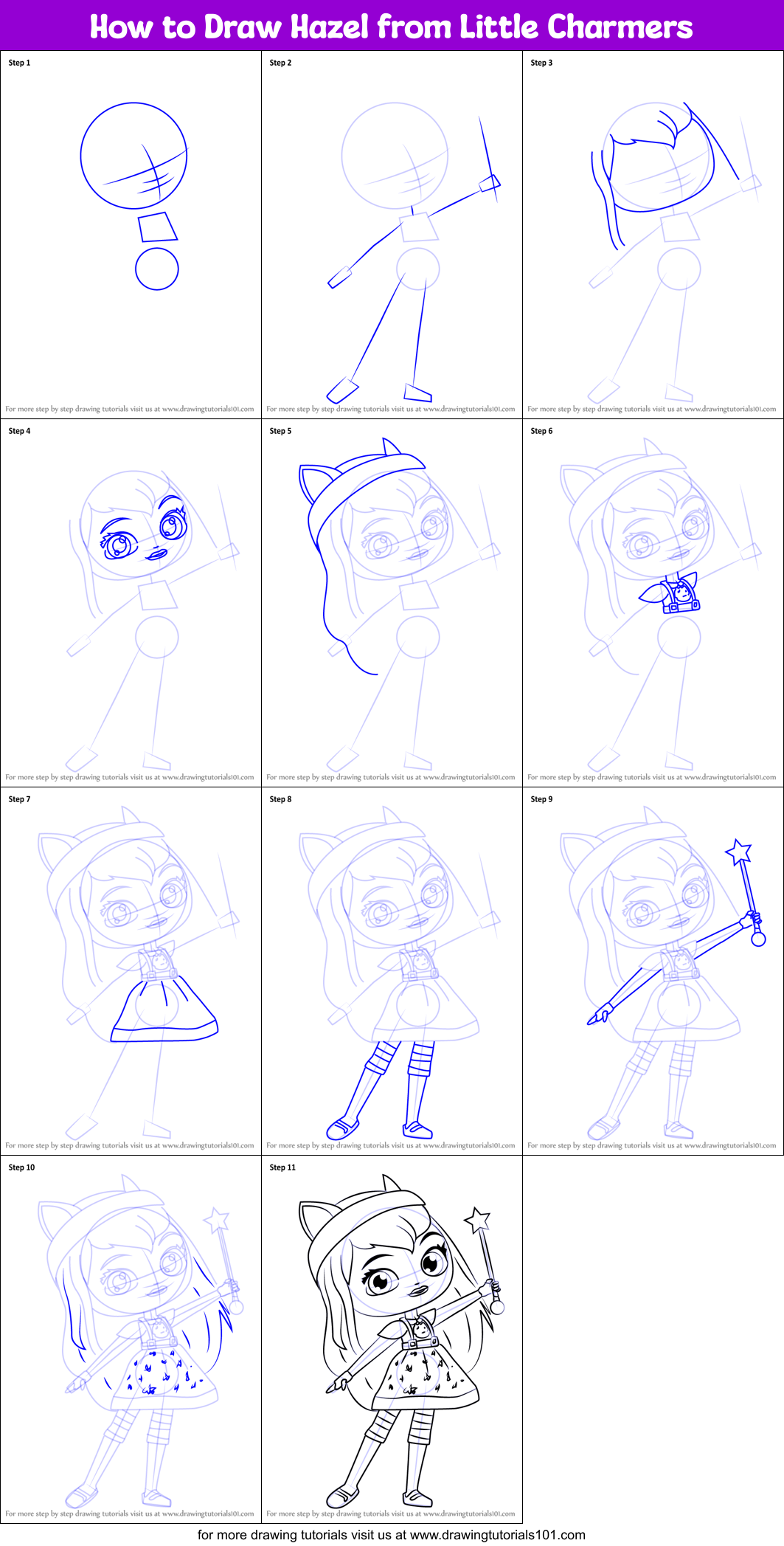 How to Draw Hazel from Little Charmers Printable Step by Step
