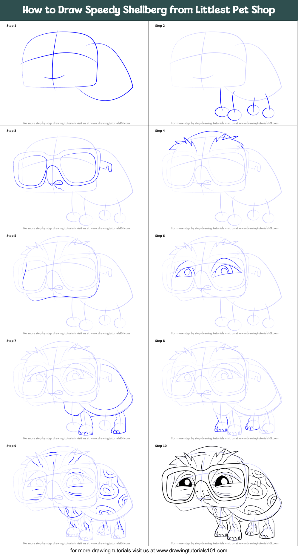 How to Draw Speedy Shellberg from Littlest Pet Shop Printable Step by Step