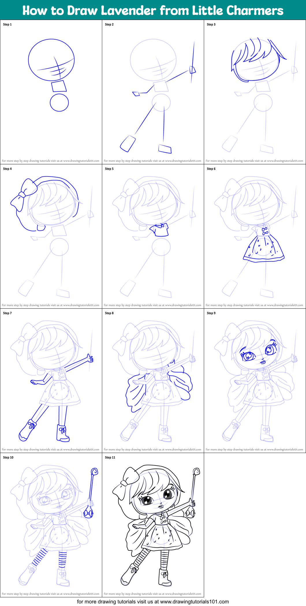 How to Draw Lavender from Little Charmers Printable Step by Step