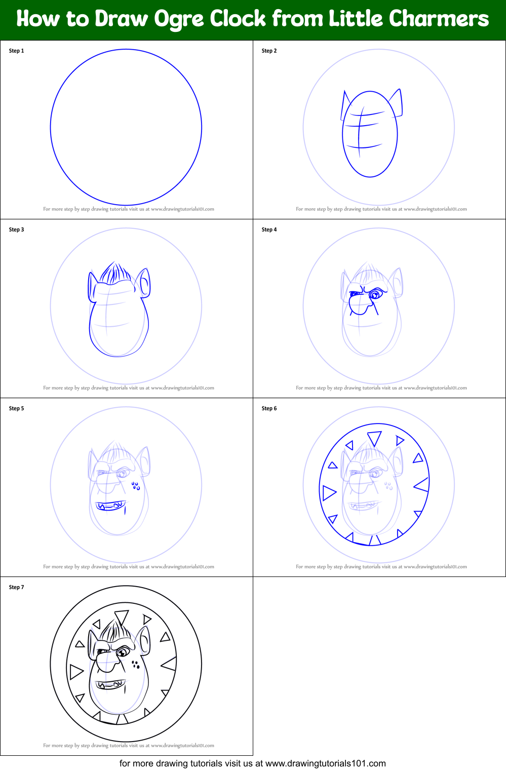 How to Draw Ogre Clock from Little Charmers Printable Step by Step