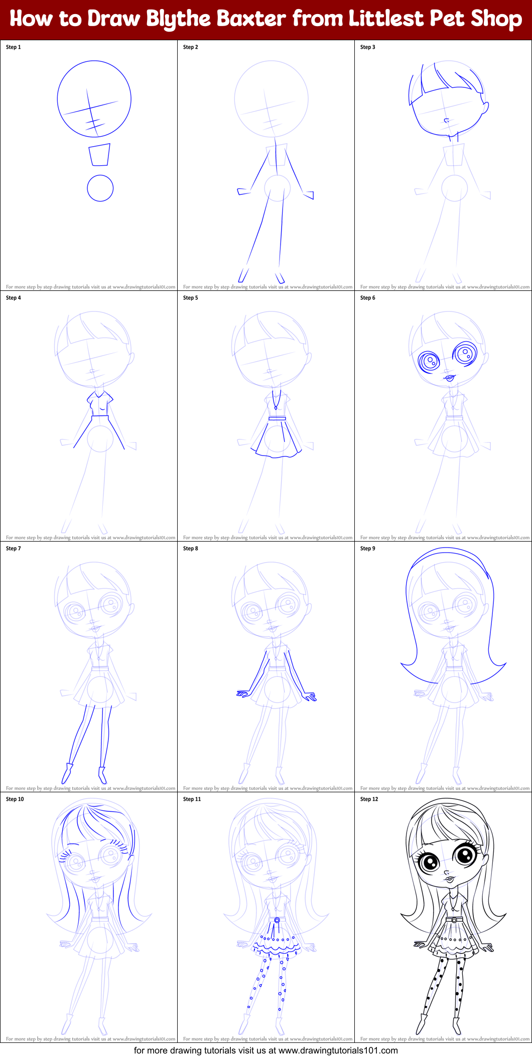 How to Draw Blythe Baxter from Littlest Pet Shop Printable Step by Step