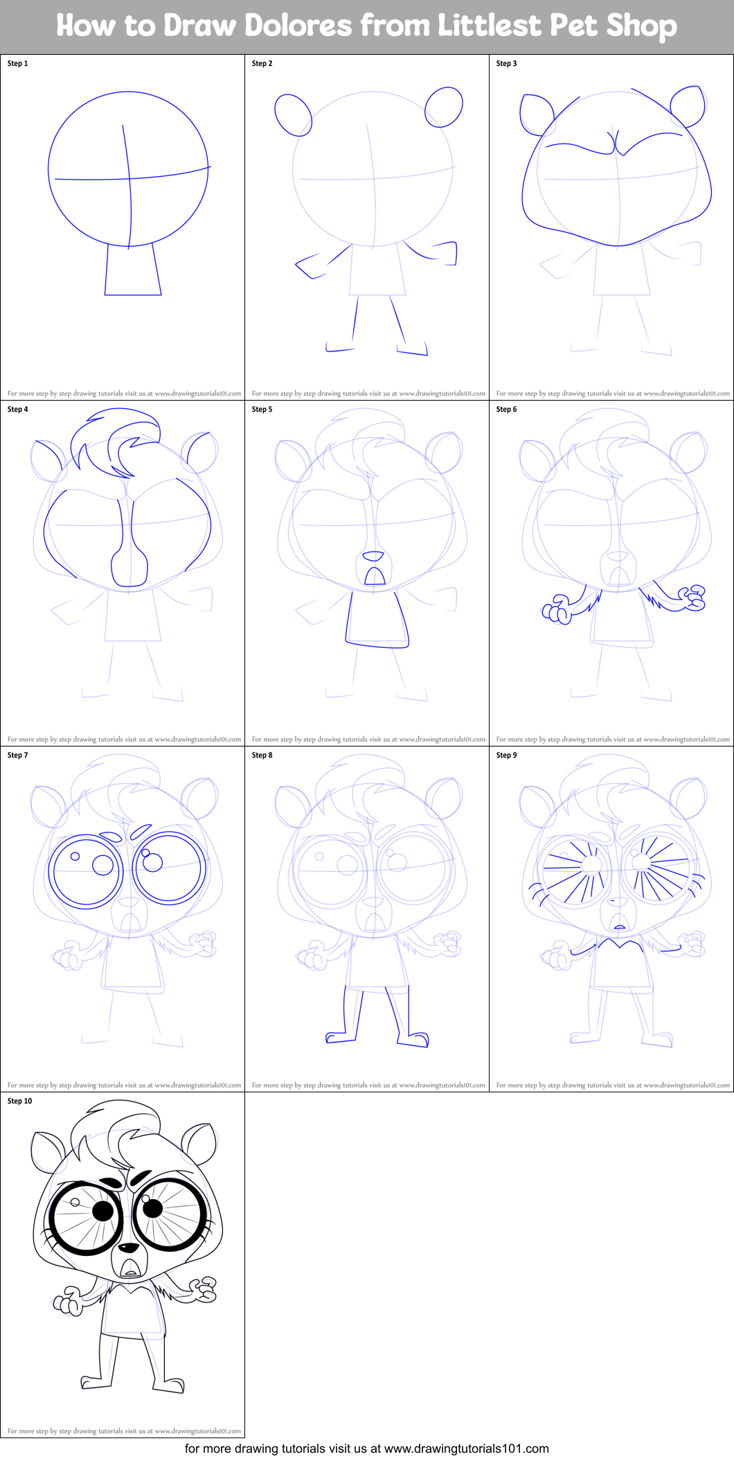 How to Draw Dolores from Littlest Pet Shop Printable Step by Step