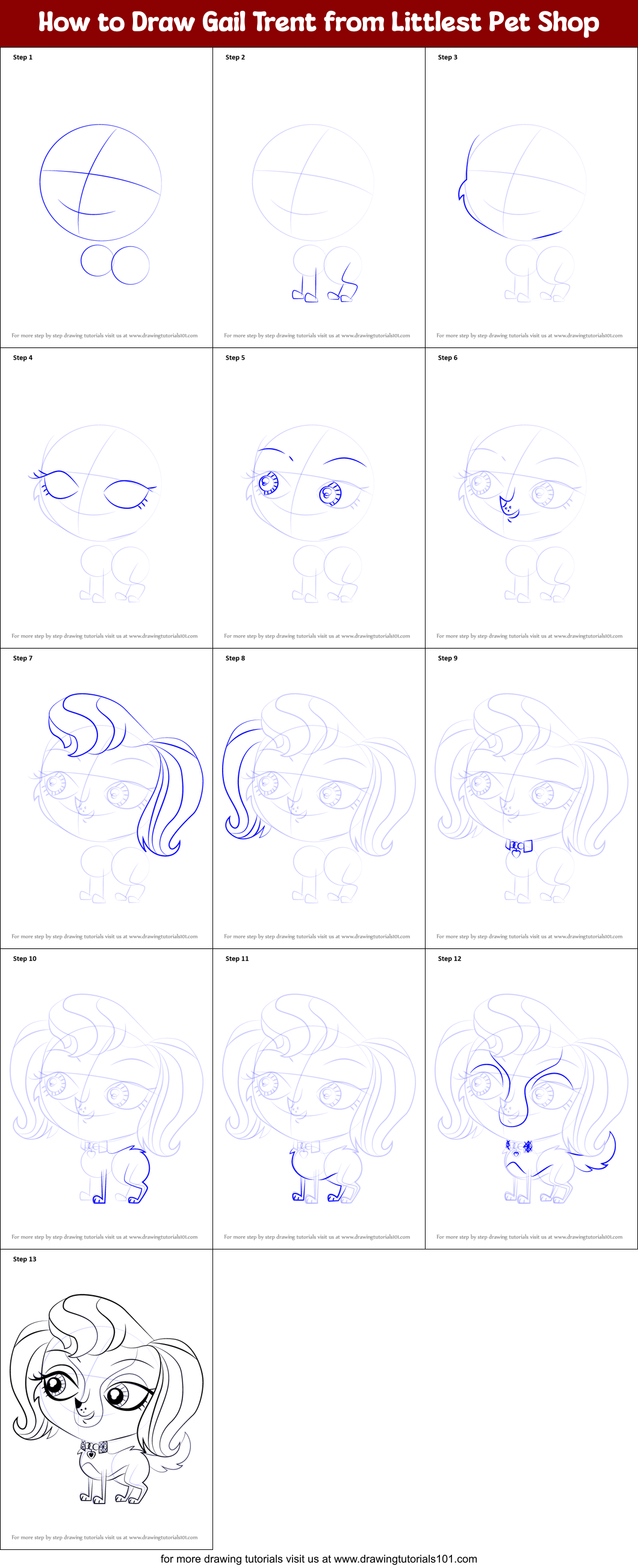 How to Draw Gail Trent from Littlest Pet Shop Printable Step by Step
