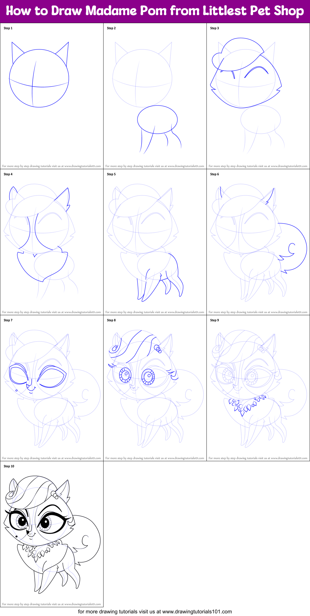 How to Draw Madame Pom from Littlest Pet Shop Printable Step by Step